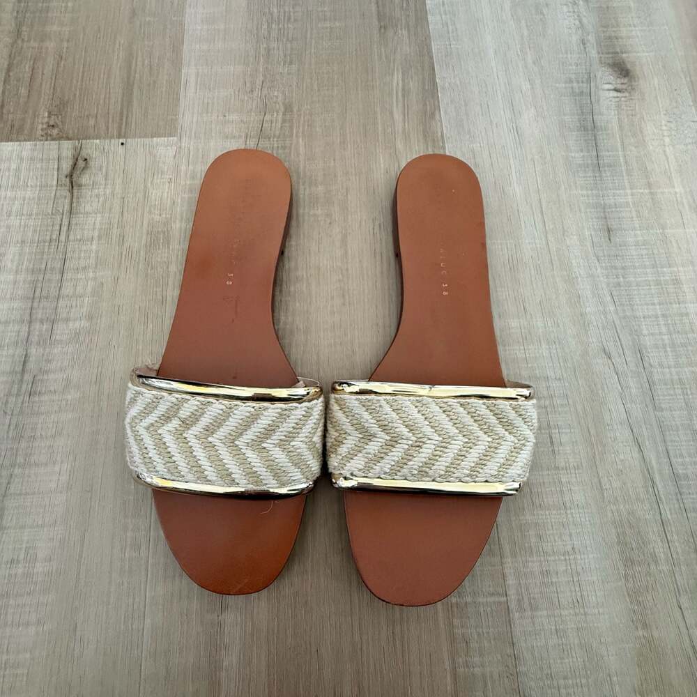 Zara Trafaluc Woven Chevron Slide Sandals Size 38